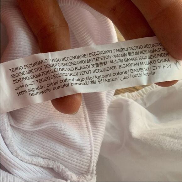 ZARA white ribbed square neck ruched side top with balloon sleeves size M. - Picture 8 of 9